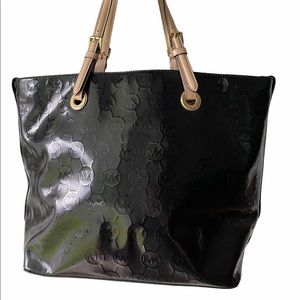 MK Michael Kors Black Patent Logo Tote Bag